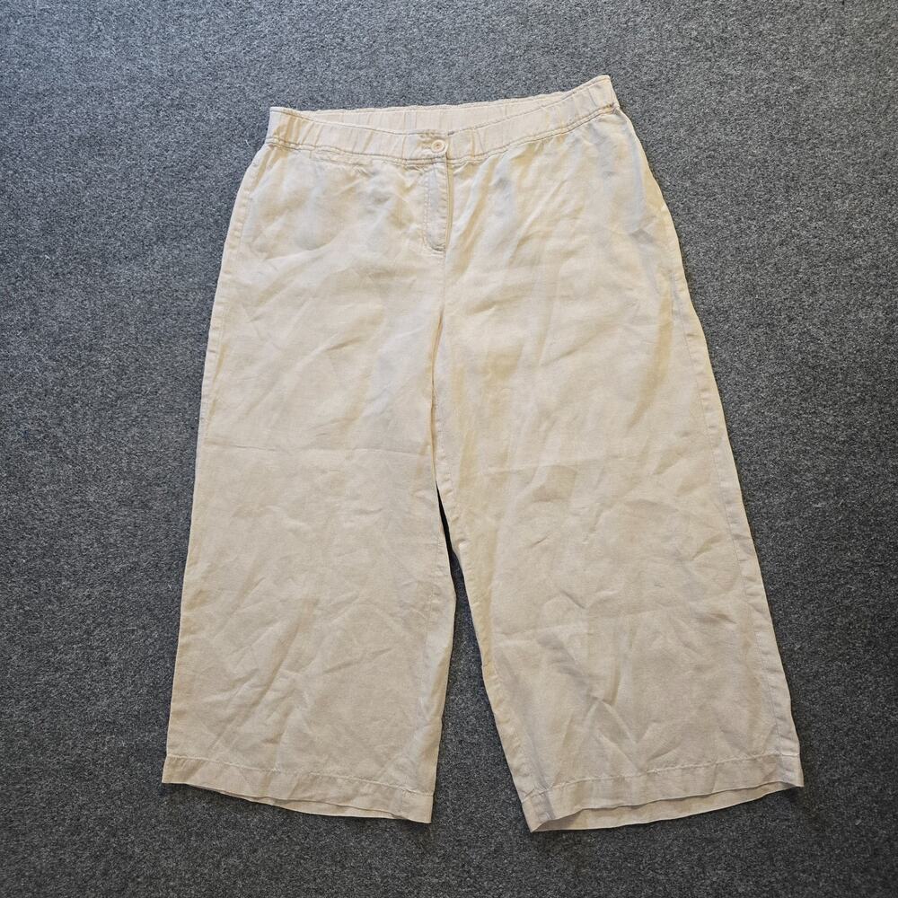 Eileen Fisher Pants Womens Size Large Beige Tan Wide Leg Linen Cropped Capsule